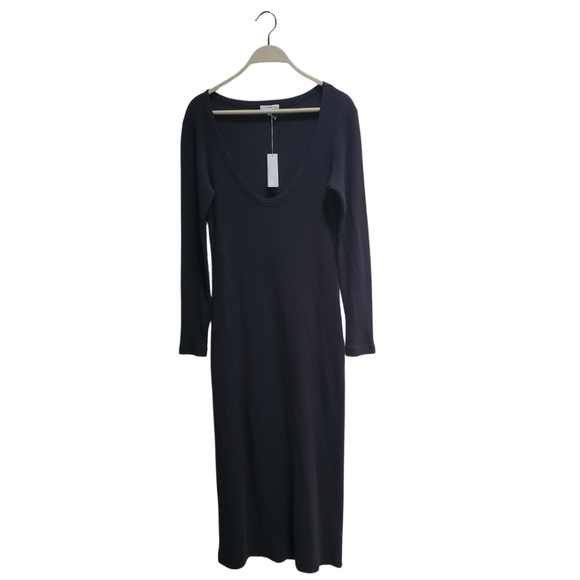 James Perse V-Neck Thermal Knit Midi Dress Elevated Basic Deep Gray Size S - Picture 3 of 14